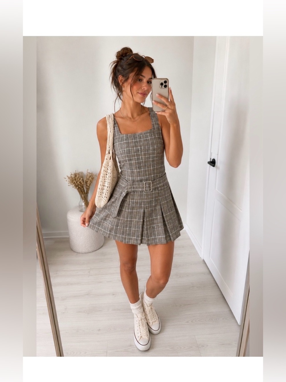 PULL&BEAR Plaid Pleated Belted Mini Dress Size Medium New!